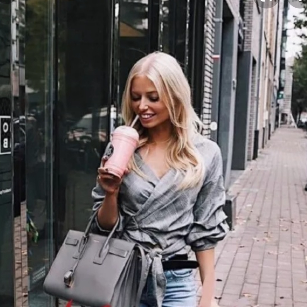 Zara checked wrap blouse